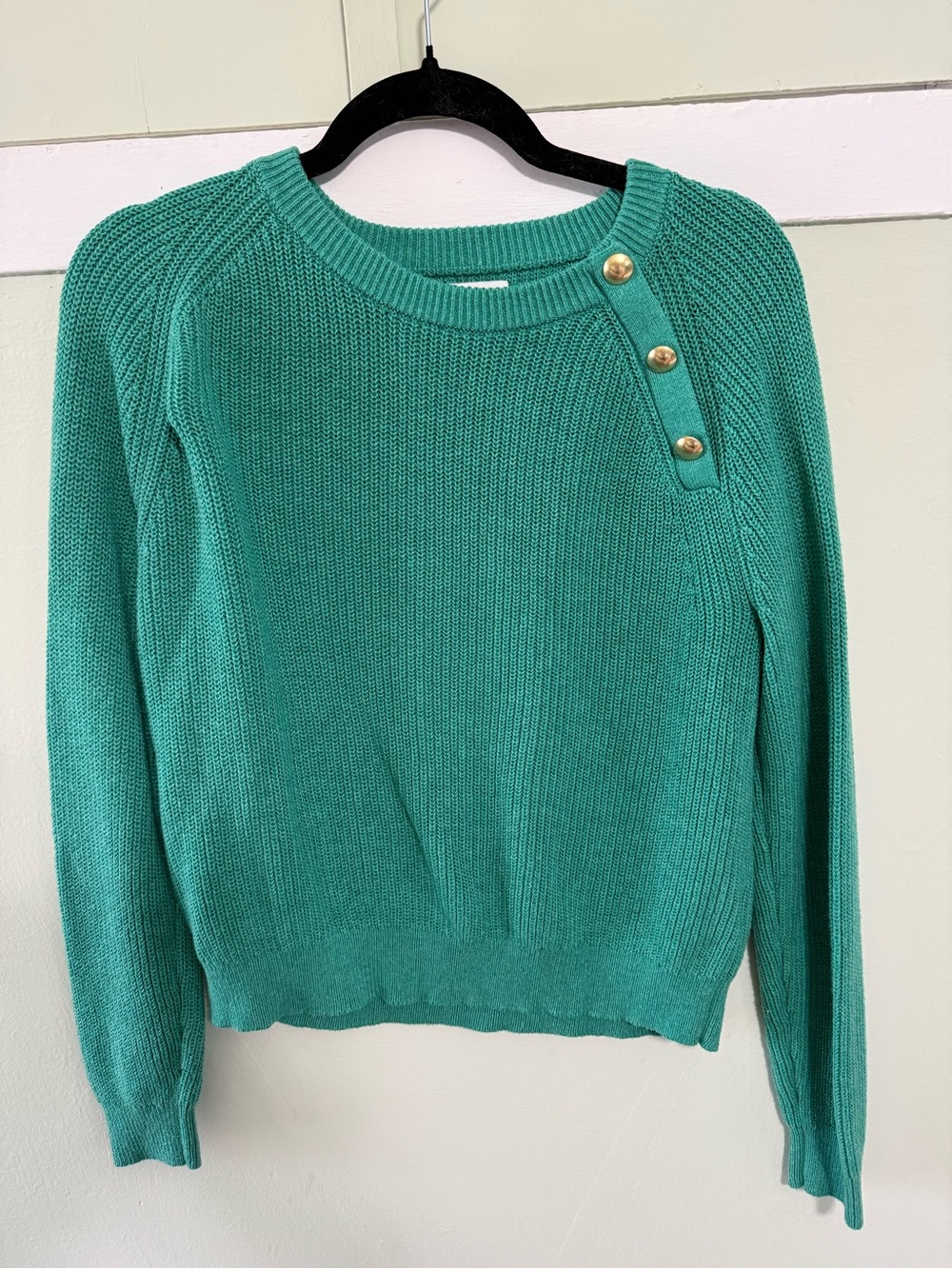 J Crew Green Button-Accent Crewneck Sweater
